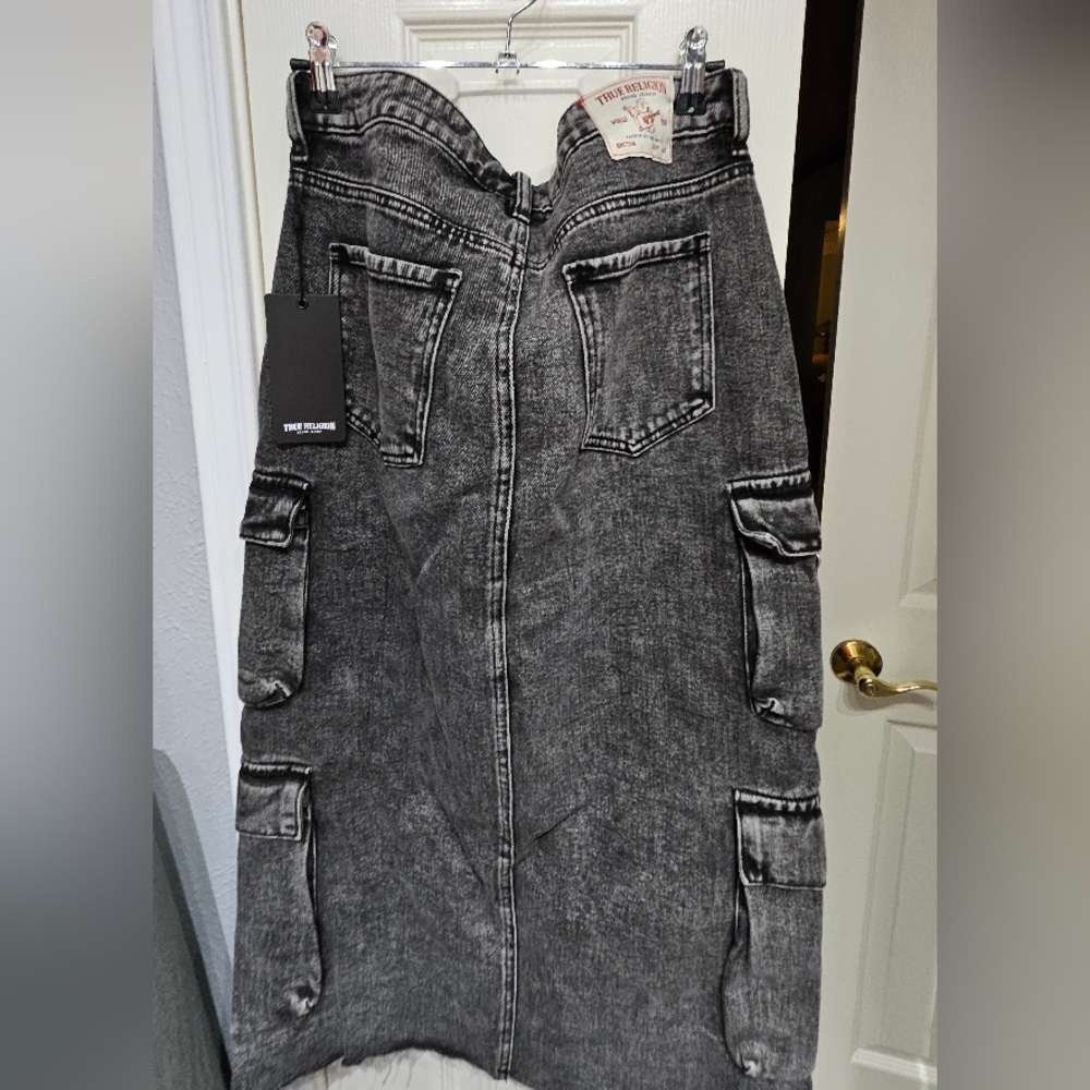 True religion black denim skirt